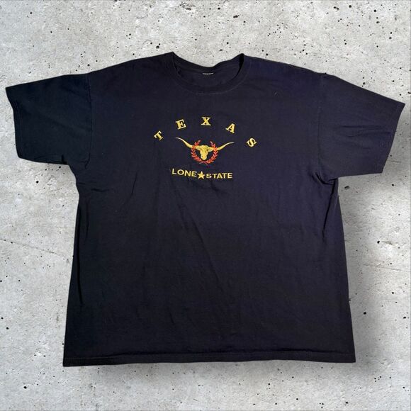 Unbranded Other - Texas Lone Star State Steer Embroidery Tee Black Yellow 90s Mens XL Western